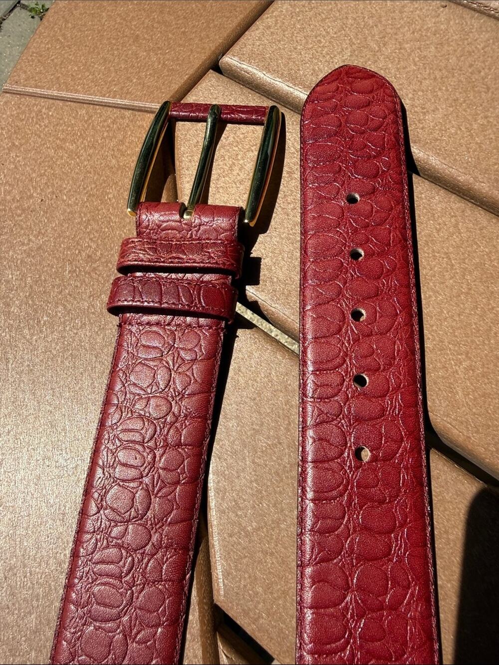 VIntage Red Embossed Crocodile Grained Cowhide Wide Belt